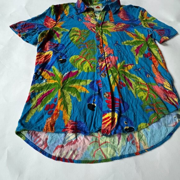 Farm Rio M Sunny Day Unisex Button Shirt Parrot Macaw Bird Blue Tropical Womens - Picture 7 of 9